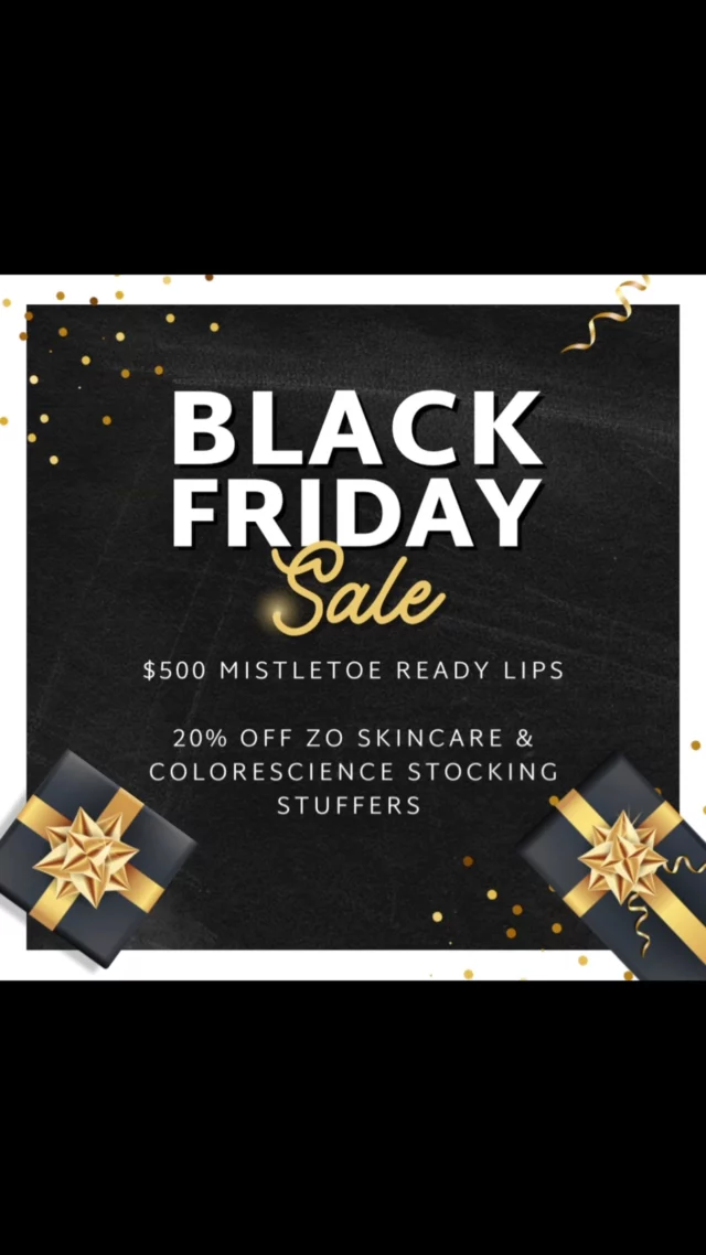 Mark your calendar! 
This Friday mistletoe ready lips are only $500 and you can get all of your favorite ZO and Colorescience stocking stuffers 20% off! Happy Black Friday! 
Open this Friday 8:30-4pm 
(606)547-2231 to purchase over the phone