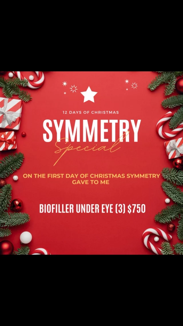On the first day of Christmas, Symmetry gave to me..
3 biofiller under eye treatments for only 🎶 $750 🎶
TODAY ONLY 🎄
Call to purchase (606)547-2231
Biofiller under eye helps with 
🎄naturally reducing the appearance of eye bags 
🎄naturally reducing dark circles 
🎄 boosting collagen and smoothing under eye
